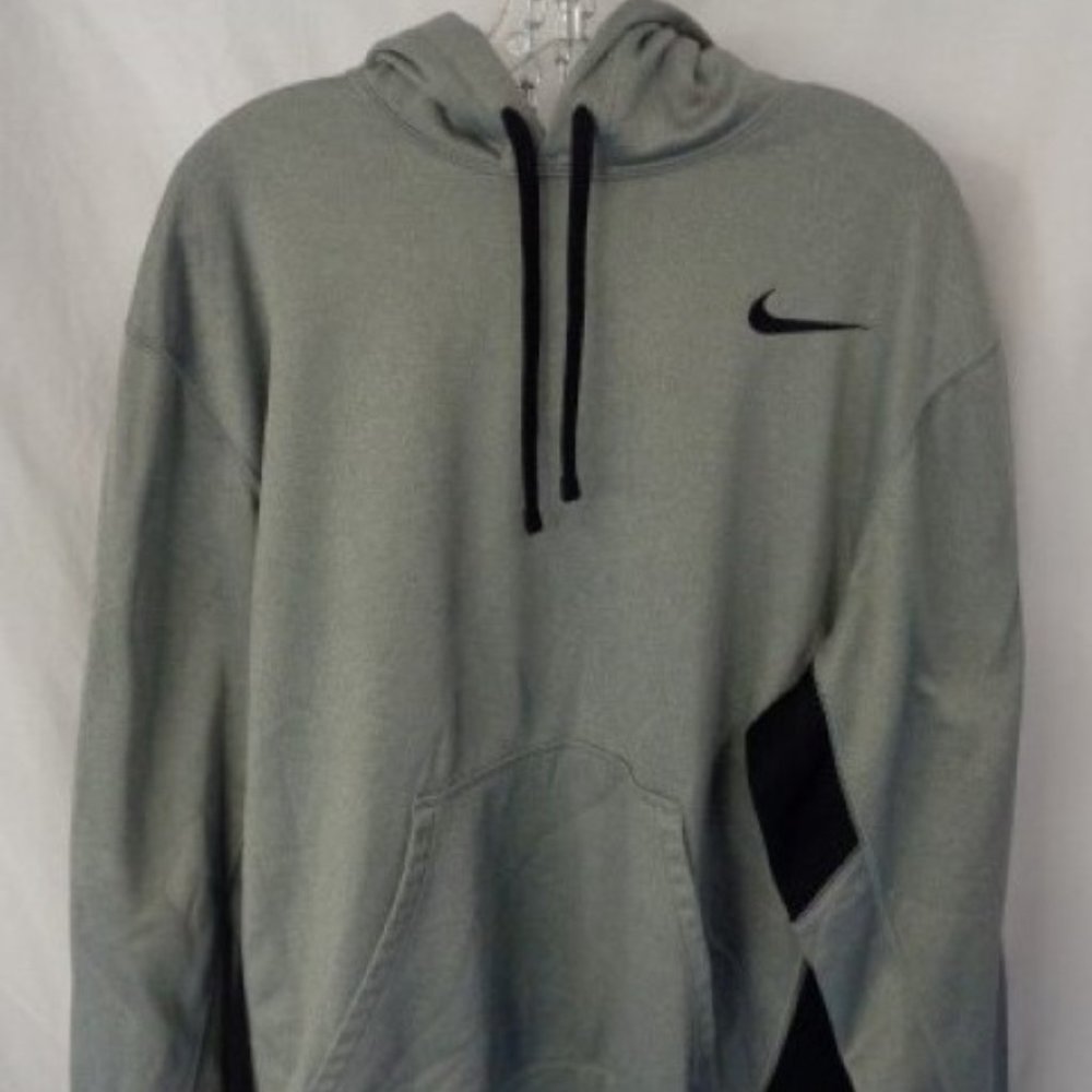 Mens Nike Logo Hoodie Size XLarge Gray Pullover THERMA FIT Sweater Fleece